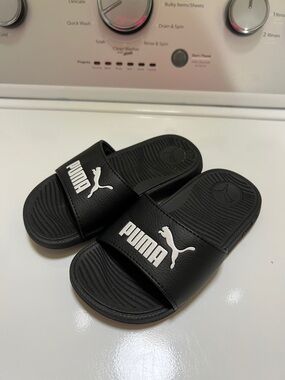 Puma Black Kids' Slide Sandals with White Logo